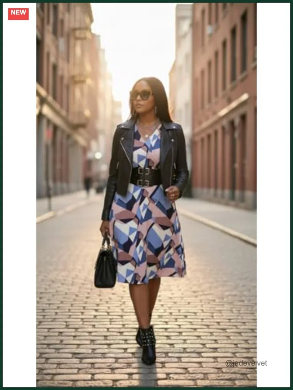 Plus Size Midi A-Line Dress with Pockets and Belt African Print 3/4 Flutter